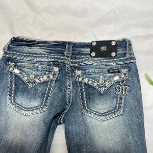 Miss Me Blue Cropped Jeans with Rhinestone Embellishments